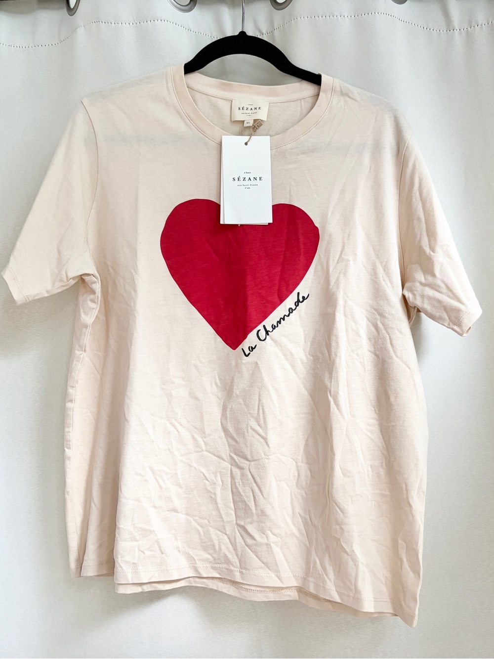 Sezane La Chamade t-shirt in Cream / Red Size XL